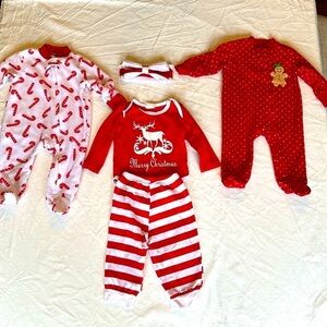 Bundle of three pairs of size 0-3 month Christmas pajamas All in GREAT CONDITION